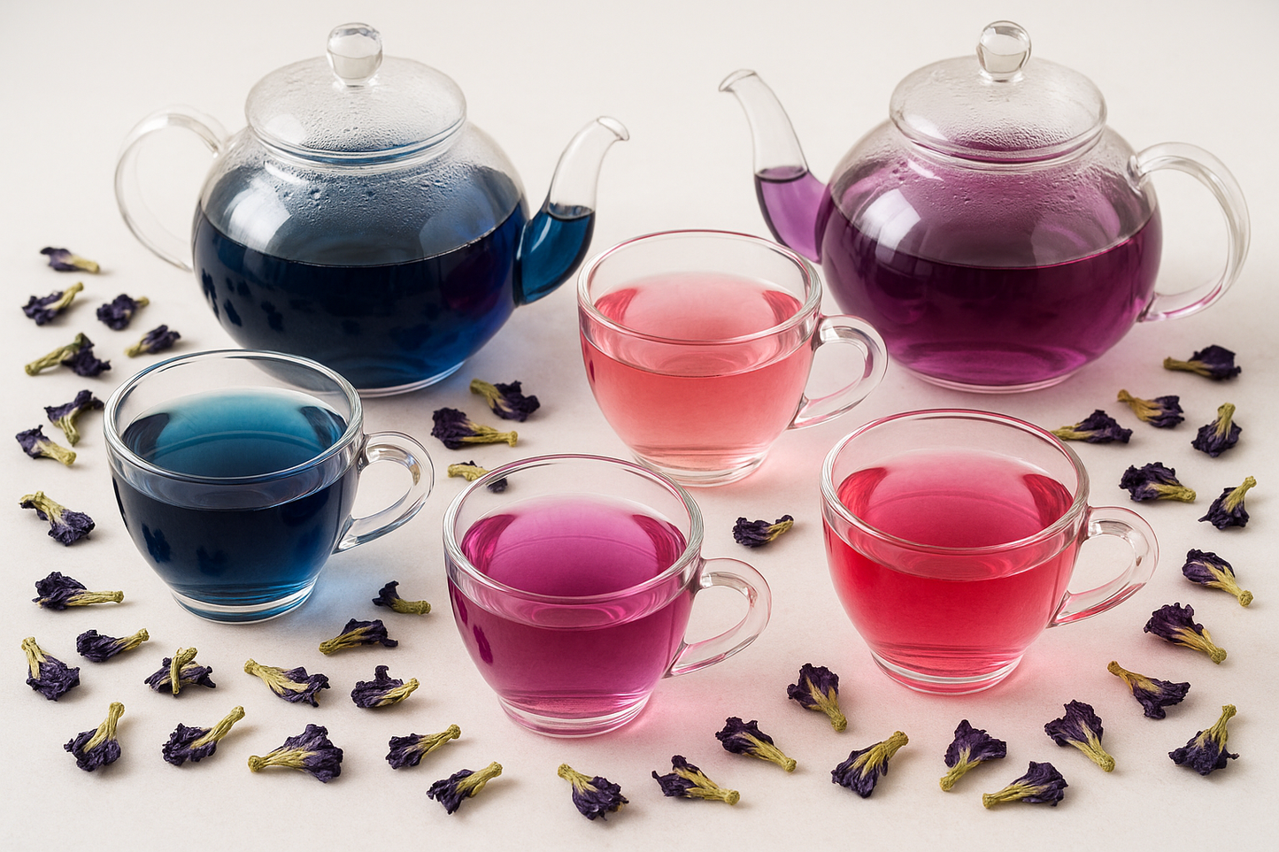 Butterfly Pea Flower tea different colors