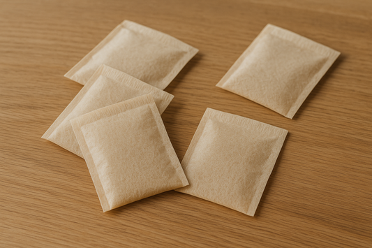 unbleached single use tea bags on table